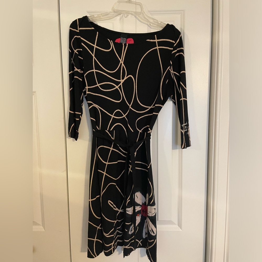 Desigual Long Sleeve Dress with Cream and Red Patterns